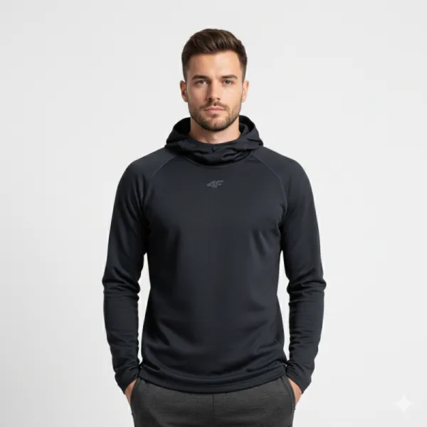 Pánska zateplená mikina s kapucňou 4F BRUSHED UNDERWEAR M100-WAW25UBRUM100-20S-DEEP BLACK
