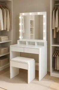 Hollywoodskykozmetickýtoaletnýstolíkstaburetkou–elegancia,štýlapraktickosťvjednom70220biela