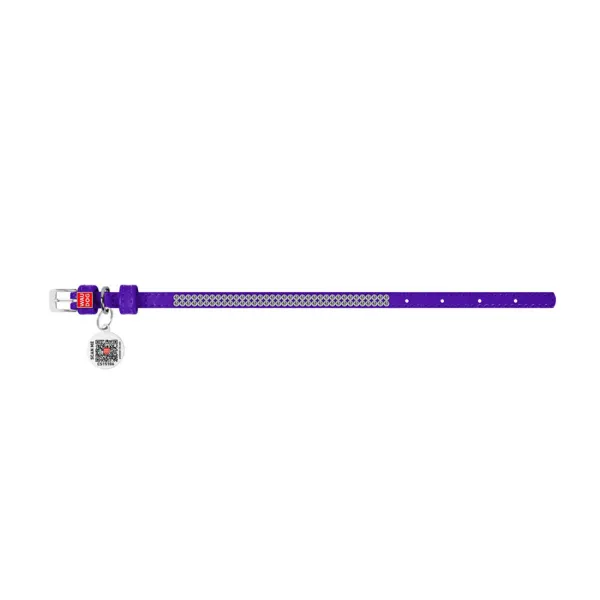 Kožený obojok s kryštálmi fialový, Obvod krku: 18-21cm, šírka: 9mm