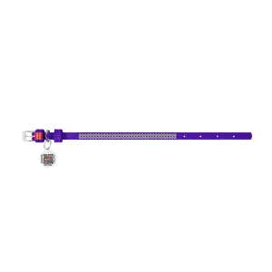 Kožený obojok s kryštálmi fialový, Obvod krku: 18-21cm, šírka: 9mm