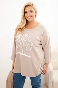 Legínovo Dámska mikina Plus Size bavlnená s potlačou stromu béžová. Farba: Hnedá, Veľkosť: UNI
