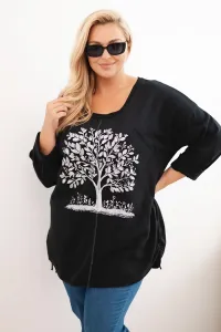 Legínovo Dámska mikina Plus Size bavlnená s potlačou stromu béžová. Farba: Hnedá, Veľkosť: UNI