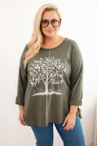 Legínovo Dámska mikina Plus Size bavlnená s potlačou stromu béžová. Farba: Hnedá, Veľkosť: UNI