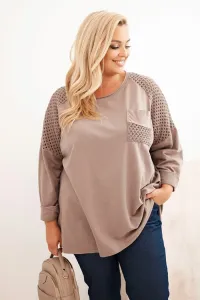 Legínovo Dámska mikina Plus Size bavlnená s potlačou béžová Farba: Hnedá, Veľkosť: UNI