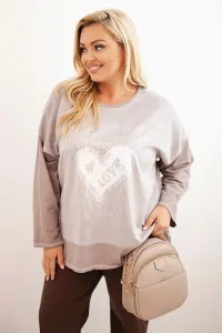 Legínovo Dámska mikina Plus Size bavlnená s potlačou srdca a šnúrkami hnedá Farba: Hnedá, Veľkosť: UNI