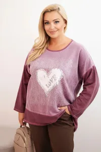 Legínovo Dámska mikina Plus Size bavlnená s potlačou srdca a šnúrkami hnedá Farba: Hnedá, Veľkosť: UNI