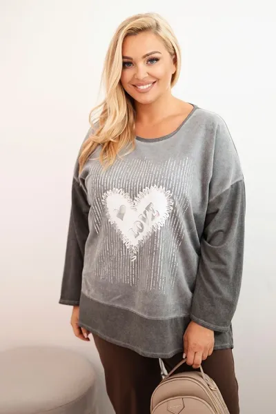 Legínovo Dámska mikina Plus Size bavlnená s potlačou srdca a šnúrkami hnedá Farba: Hnedá, Veľkosť: UNI