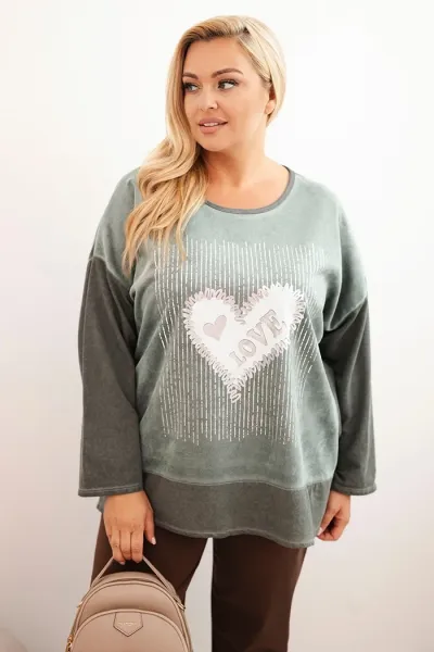 Legínovo Dámska mikina Plus Size bavlnená s potlačou srdca a šnúrkami hnedá Farba: Hnedá, Veľkosť: UNI