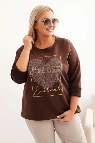 Legínovo Dámska mikina Plus Size maslová s 3D potlačou bavlnená Farba: Béžová, Veľkosť: UNI