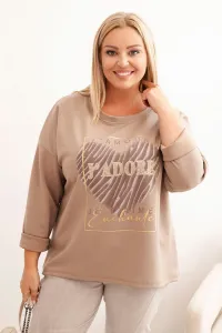 Legínovo Dámska mikina Plus Size maslová s 3D potlačou bavlnená Farba: Béžová, Veľkosť: UNI