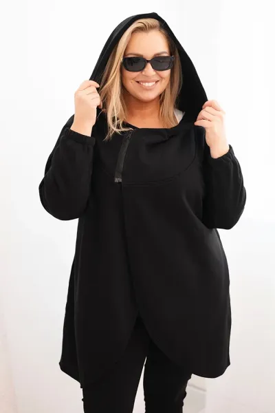 Legínovo Dámska mikina Plus Size s kapucňou a asymetrickým zipsom hnedá Farba: Hnedá, Veľkosť: 2XL/3XL