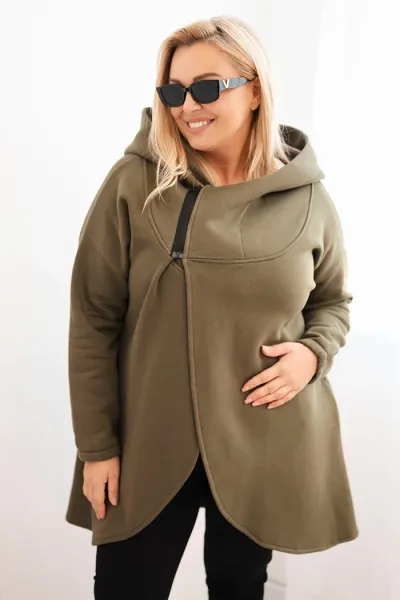 Legínovo Dámska mikina Plus Size s kapucňou a asymetrickým zipsom hnedá Farba: Hnedá, Veľkosť: 2XL/3XL