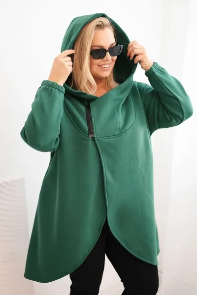 Legínovo Dámska mikina Plus Size s kapucňou a asymetrickým zipsom hnedá Farba: Hnedá, Veľkosť: 2XL/3XL
