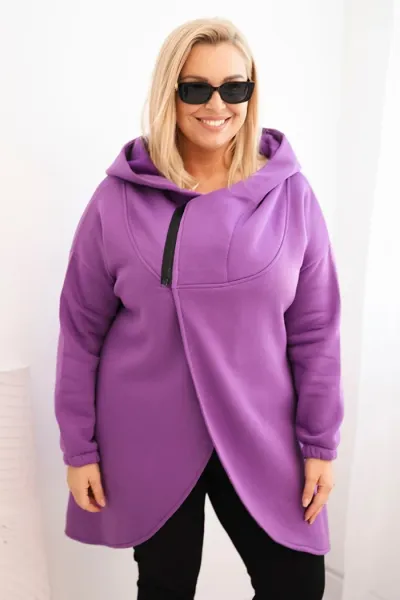 Legínovo Dámska mikina Plus Size s kapucňou a asymetrickým zipsom hnedá Farba: Hnedá, Veľkosť: 2XL/3XL