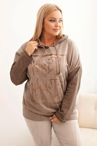 Legínovo Dámska mikina Plus Size s kapucňou a potlačou hnedá Farba: Hnedá, Veľkosť: UNI