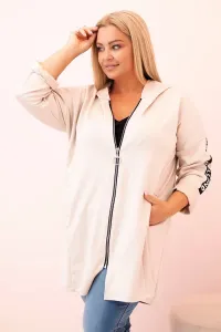Legínovo Dámska mikina Plus Size s viskózou na zips s kapucňou béžová Farba: Khaki, Veľkosť: UNI