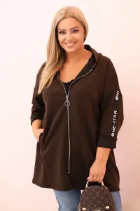Legínovo Dámska mikina Plus Size s viskózou na zips s kapucňou béžová Farba: Khaki, Veľkosť: UNI