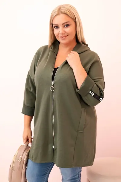 Legínovo Dámska mikina Plus Size s viskózou na zips s kapucňou béžová Farba: Béžová, Veľkosť: UNI