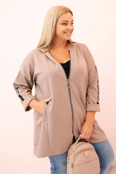 Legínovo Dámska mikina Plus Size s viskózou na zips s kapucňou béžová Farba: Khaki, Veľkosť: UNI