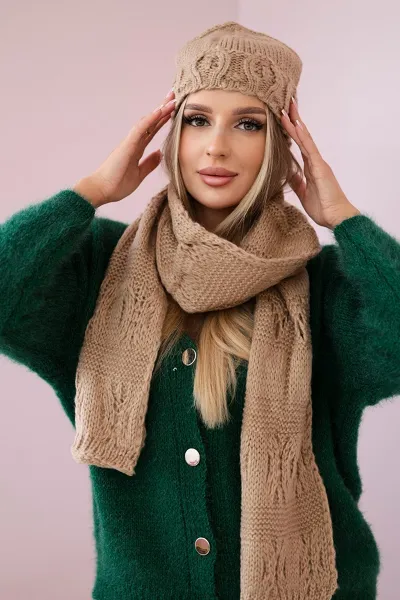 Legínovo Dámska súprava so šálom Adrianna K417 béžová Farba: Tmavobéžová, Veľkosť: UNI