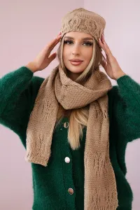 Legínovo Dámska súprava so šálom Adrianna K417 béžová Farba: Tmavobéžová, Veľkosť: UNI