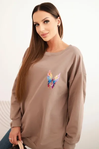Legínovo Dámska oversize mikina z bavlny s farebnými krídlami na chrbte béžová Farba: Hnedá, Veľkosť: UNI