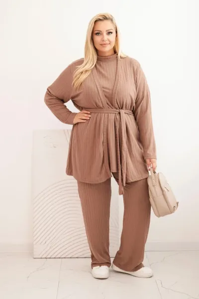 Legínovo Dámska súprava Plus Size 3-dielna ťavia Farba: Hnedá, Veľkosť: UNI