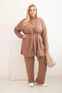Legínovo Dámska súprava Plus Size 3-dielna ťavia Farba: Hnedá, Veľkosť: UNI