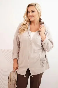 Legínovo Dámska mikina Plus Size bavlnená oversize s dlhým rukávom béžová Farba: Hnedá, Veľkosť: UNI