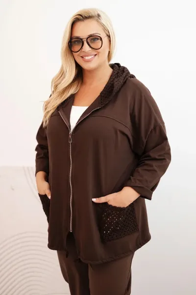 Legínovo Dámska mikina Plus Size bavlnená oversize s dlhým rukávom béžová Farba: Džínsová, Veľkosť: UNI
