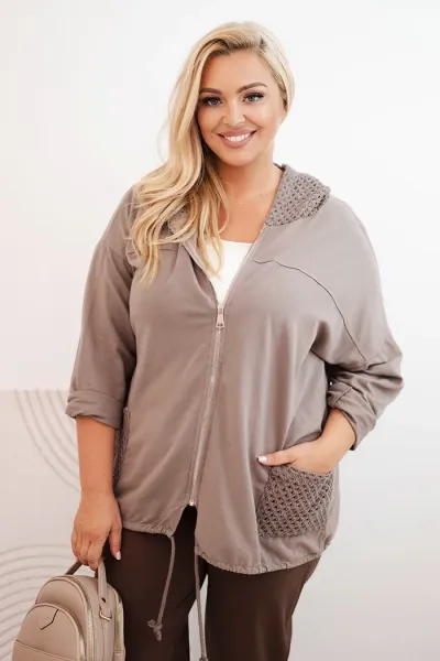 Legínovo Dámska mikina Plus Size bavlnená oversize s dlhým rukávom béžová Farba: Hnedá, Veľkosť: UNI