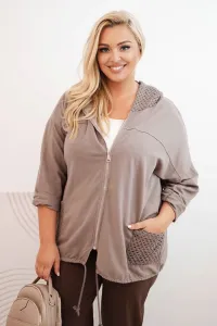 Legínovo Dámska mikina Plus Size bavlnená oversize s dlhým rukávom béžová Farba: Hnedá, Veľkosť: UNI