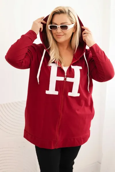 Legínovo Dámska mikina Plus Size bavlnená s kapucňou a veľkým písmenom H bordová Farba: Modrá, Veľkosť: 2XL