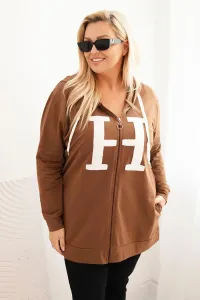 Legínovo Dámska mikina Plus Size bavlnená s kapucňou a veľkým písmenom H bordová Farba: Modrá, Veľkosť: 2XL