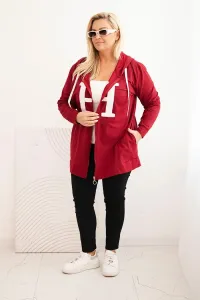 Legínovo Dámska mikina Plus Size bavlnená s kapucňou a veľkým písmenom H bordová Farba: Modrá, Veľkosť: 2XL