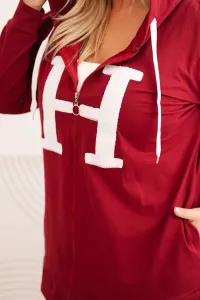 Legínovo Dámska mikina Plus Size bavlnená s kapucňou a veľkým písmenom H bordová Farba: Modrá, Veľkosť: 2XL