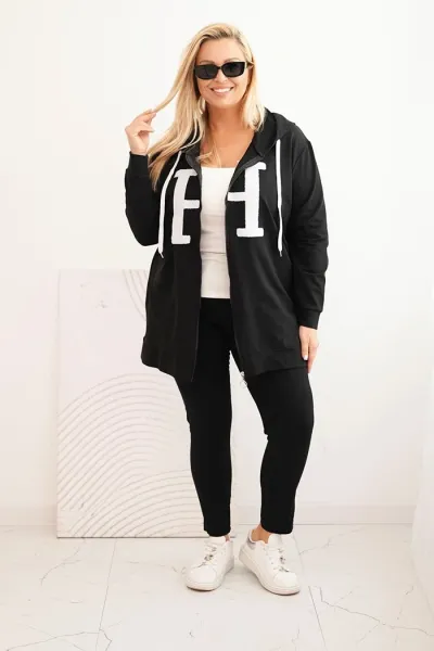 Legínovo Dámska mikina Plus Size bavlnená s kapucňou a veľkým písmenom H bordová Farba: Modrá, Veľkosť: 2XL