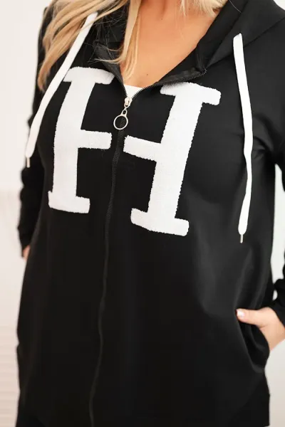 Legínovo Dámska mikina Plus Size bavlnená s kapucňou a veľkým písmenom H bordová Farba: Modrá, Veľkosť: 2XL