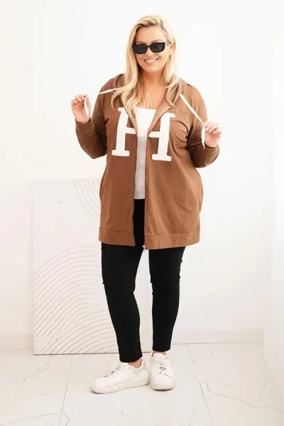 Legínovo Dámska mikina Plus Size bavlnená s kapucňou a veľkým písmenom H bordová Farba: Modrá, Veľkosť: 2XL