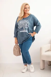 Legínovo Dámska mikina Plus Size bavlnená s potlačou stromu béžová. Farba: Hnedá, Veľkosť: UNI