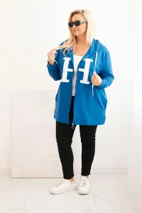 Legínovo Dámska mikina Plus Size bavlnená s kapucňou a veľkým písmenom H bordová Farba: Modrá, Veľkosť: 2XL