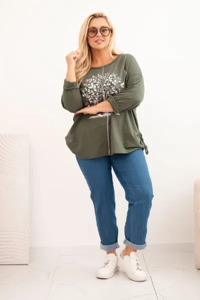 Legínovo Dámska mikina Plus Size bavlnená s potlačou stromu béžová. Farba: Hnedá, Veľkosť: UNI