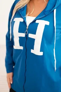 Legínovo Dámska mikina Plus Size bavlnená s kapucňou a veľkým písmenom H bordová Farba: Modrá, Veľkosť: 2XL
