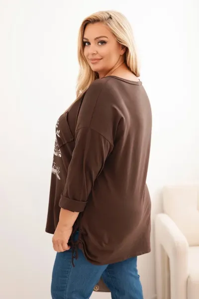 Legínovo Dámska mikina Plus Size bavlnená s potlačou stromu béžová. Farba: Hnedá, Veľkosť: UNI