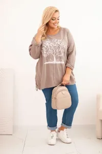 Legínovo Dámska mikina Plus Size bavlnená s potlačou stromu béžová. Farba: Hnedá, Veľkosť: UNI
