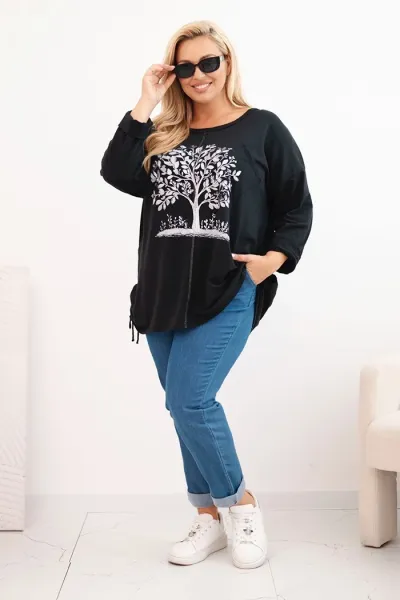 Legínovo Dámska mikina Plus Size bavlnená s potlačou stromu béžová. Farba: Hnedá, Veľkosť: UNI