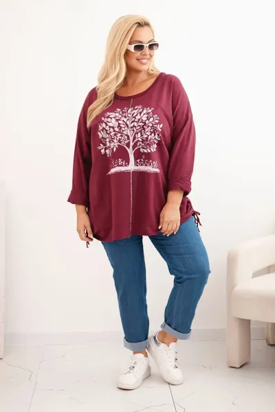 Legínovo Dámska mikina Plus Size bavlnená s potlačou stromu béžová. Farba: Hnedá, Veľkosť: UNI