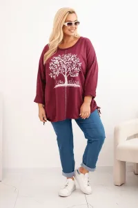 Legínovo Dámska mikina Plus Size bavlnená s potlačou stromu béžová. Farba: Hnedá, Veľkosť: UNI