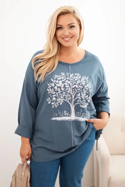 Legínovo Dámska mikina Plus Size bavlnená s potlačou stromu béžová. Farba: Hnedá, Veľkosť: UNI