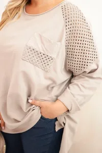Legínovo Dámska mikina Plus Size bavlnená s potlačou béžová Farba: Hnedá, Veľkosť: UNI